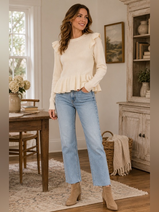 Rebecca Minkoff Sweaters - Rebecca Minkoff Cashmere Blend Ruffle Hem Sweater Cream Size Small